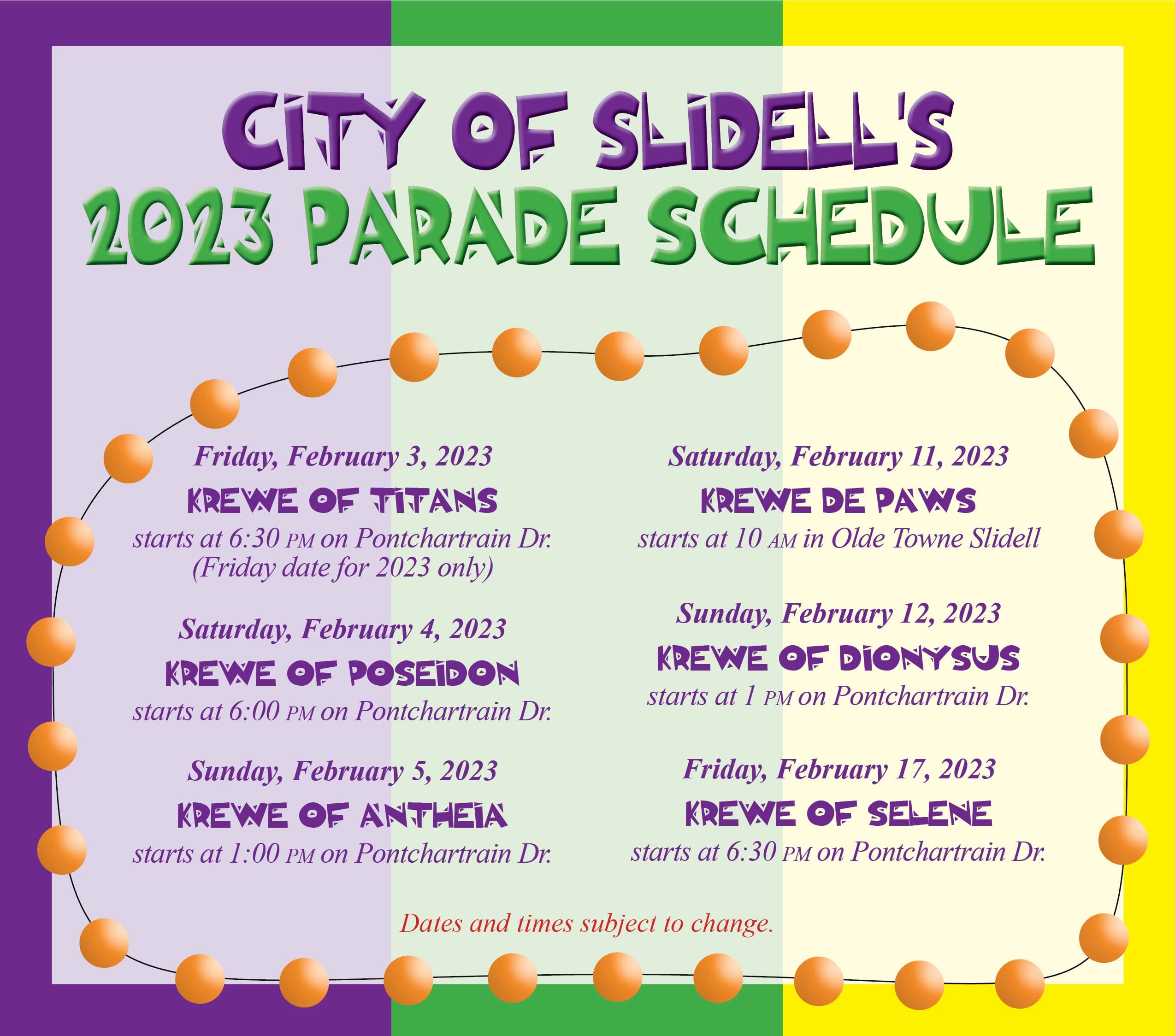 Mardi Gras Parade Schedule 2022